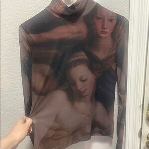 Artistic Sheer Top with Renaissance Print